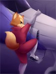 anthro boots clothed clothing footwear fur gloves handwear looking_at_viewer male orange_body orange_fur science_fiction shoes smile solo spacecraft vehicle missmccloud nintendo star_fox fox_mccloud canid canine fox mammal hi_res