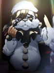 5_fingers anthro belly bodily_fluids brush buckteeth clothing clown crying fingers hair hat headgear headwear looking_at_mirror looking_at_object makeup male mirror overweight overweight_male personal_grooming sad solo tears teeth vent_art ramika30898 lagomorph leporid mammal rabbit hi_res