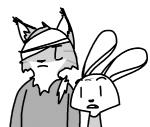 alternate_form anthro bandage clothing duo long_ears simple_background torn_clothing white_background the_weaver ruby_quest ruby_(rq) tom_(rq) felid feline felis lagomorph leporid mammal rabbit wildcat greyscale monochrome reaction_image