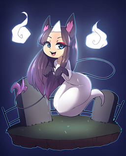 black_body black_fur blue_eyes breasts brown_hair eyelashes eyeshadow female fence floating fur grave hair long_hair long_tail looking_at_viewer makeup mascara open_mouth paws simple_background smile solo tail tan_body tan_skin suelix rozaliya animal_humanoid cat_humanoid felid felid_humanoid feline feline_humanoid ghost humanoid hybrid mammal mammal_humanoid spirit digital_media_(artwork) hi_res