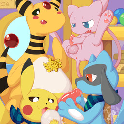 blush fellatio feral genitals group group_sex male male/male masturbation oral penile penis sex sucking_tip razuneku nintendo pokemon pokemon_mystery_dungeon spike_chunsoft ampharos generation_1_pokemon generation_2_pokemon generation_4_pokemon legendary_pokemon mew_(pokemon) pikachu pokemon_(species) riolu hi_res