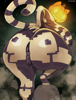anthro anus big_breasts big_butt breasts butt female for_a_head genitals glowing glowing_eyes huge_breasts huge_butt looking_at_viewer looking_back looking_back_at_viewer nipples plump_labia presenting presenting_hindquarters pumpkin_head rear_view skeleton_costume solo tail text thick_thighs vulva petroverr epic_games fortnite spice_(fortnite) domestic_cat felid feline felis mammal object_head 2025 artist_name digital_media_(artwork) hi_res portrait three-quarter_portrait