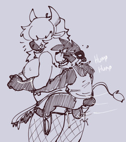 ahoge backsack balls big_breasts big_hair bodily_fluids bottomless breasts clenched_teeth climbing climbing_on_another clothed clothing cum cum_inside dwarfism ejaculation eyes_closed female fishnet_clothing fishnet_leggings fishnet_legwear genital_fluids genitals hair hair_over_eyes humping larger_female leggings leggings_only legwear legwear_only long_hair male shirt shirt_only simple_background size_difference smaller_male snout tail tail_tuft tank_top tank_top_only teeth topwear topwear_only tuft hijackerdraws hiji bear bovid bovine cattle giant_panda mammal 2026 sketch