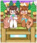 anthro border dessert duo eyewear female food glasses ice_cream mountain plant popsicle tree white_border marinaneira domestic_cat felid feline felis mammal hi_res