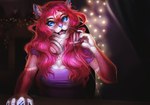 anthro blue_eyes breasts claws clothed clothing ear_piercing ear_ring electronics eyebrows eyelashes female fur hair headphones open_mouth piercing red_hair ring_piercing solo teeth tongue safiru domestic_cat felid feline felis mammal 2022 digital_media_(artwork) hi_res