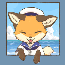 ambiguous_gender brown_body brown_fur clothing cloud eyes_closed feral fur hat headgear headwear open_mouth orange_body orange_fur outside sea sky smile solo tongue water white_body white_clothing fusau canid canine fox mammal 1:1 2025