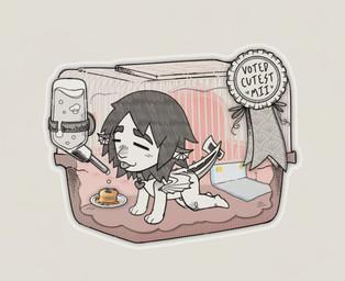 all_fours ambiguous_gender award award_ribbon barely_visible_genitalia blush bottle breakfast cage collar container flaccid food genitals human_pet male membrane_(anatomy) membranous_wings pancake penis pet_carrier puppy_pad smile solo tail tail_axe water_bottle webbed_ears wings shon2 tomodachi_life tomodachi_life:_living_the_dream valourin humanoid mii mii_(nintendo) hi_res