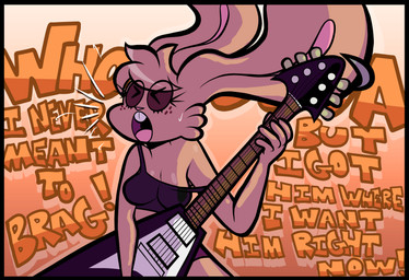 anthro bodily_fluids breasts buckteeth electric_guitar female freckles guitar lyrics musical_instrument open_mouth plucked_string_instrument solo string_instrument sweat sweatdrop teeth text blackmore flying_v paramore blair_(blackmore) lagomorph leporid mammal rabbit absurd_res digital_media_(artwork) english_text hi_res