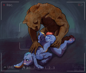 anal anal_penetration anthro anthro_penetrated anus ass_up blush bodily_fluids brown_body butt camera_view duo erection feet fingers from_behind_position fur genital_fluids genitals kneeling male male/male male_penetrated male_penetrating male_penetrating_male muscular muscular_anthro muscular_male nude nude_anthro nude_male open_mouth pawpads penetration penile penile_penetration penis penis_in_ass questionable_consent recording sex simple_background sweat sweatdrop tail toes rote_haare bear lagomorph leporid mammal rabbit digital_media_(artwork) hi_res
