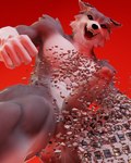 anthro balls building building_destruction destruction erection evil_grin fist genitals humanoid_genitalia humanoid_penis low-angle_view macro male muscular muscular_anthro muscular_male nude penile penis rampage simple_background smile solo tail teeth wreckage bigkami canid canine canis mammal wolf 2024 3d_(artwork) blender_(artwork) digital_media_(artwork) hi_res