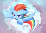 blue_body cloud day feathered_wings feathers female feral flying hair hooves multicolored_hair open_mouth purple_eyes rainbow solo underhoof wings marenlicious friendship_is_magic hasbro my_little_pony mythology rainbow_dash_(mlp) equid equine mammal mythological_creature mythological_equine pegasus 2017