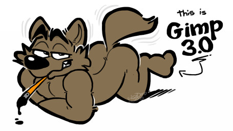 anthro bedroom_eyes brown_body brown_fur brush butt eyebrows floating_eyebrows fur grin half-closed_eyes ink looking_at_viewer lying male narrowed_eyes nude nude_male object_in_mouth on_front paintbrush paintbrush_in_mouth pose raised_eyebrows seductive simple_background smile solo tail text white_background wizzdono gimp_(copyright) wilber_(gimp) canid canine canis coyote mammal unknown_species 16:9 2025 english_text widescreen