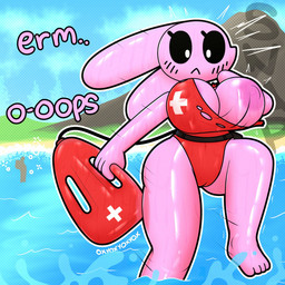 4_fingers 4_toes accident accidental_exposure ambiguous_gender anthro areola asphyxiation big_breasts biped black_sclera breasts camel_toe clothed clothing drowning duo eyelashes feet female fingers front_view glistening glistening_body holding_object long_ears monotone_body mountain nipples outline outside pink_body red_clothing sky solo_focus text thick_thighs toes torn_clothing water white_eyes wide_hips oxyoxyoxyox marshmallow_(oxyoxyoxyox) lagomorph leporid mammal rabbit 1:1 2024 artist_name digital_drawing_(artwork) digital_media_(artwork) english_text hi_res