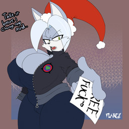 anthro big_breasts bodysuit breasts camel_toe christmas_clothing christmas_headwear cleavage cleavage_overflow clothed clothed_anthro clothed_female clothing crow's_feet dialogue female female_anthro fully_clothed fully_clothed_anthro fully_clothed_female furrowed_eyebrows genital_outline green_eyes hat headgear headwear heart_symbol holidays huge_breasts jacket looking_at_viewer mature_anthro mature_female nipple_outline open_mouth paper profanity santa_hat skinsuit smile_lines solo talking_to_viewer teeth text thick_thighs tight_clothing tongue topwear tsundere vulva_outline flamez christmas sega sonic_the_hedgehog_(series) asha_the_arctic_fox_(flamez) fan_character arctic_fox canid canine fox mammal true_fox 1:1 2026 absurd_res digital_drawing_(artwork) digital_media_(artwork) english_text hi_res signature