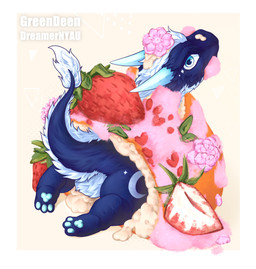 anthro blue_body blue_eyes blue_fur cake chibi crescent_moon dessert female feral flower food fruit fur horn in_cake looking_at_viewer lying moon paws plant simple_background solo strawberry tail tail_tuft tuft white_body white_fur dreamernyau greendeen mythology noelle_(ryukiri) dragon furred_dragon furred_scalie mythological_creature mythological_scalie scalie digital_drawing_(artwork) digital_media_(artwork) hi_res