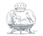 anthro breast_squish breasts container cork female imprisoned jar looking_at_viewer lying nude on_front simple_background solo squish white_background baron_engel mammal mouse murid murine rodent graphite_(artwork) traditional_media_(artwork)