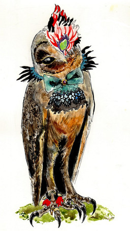 ambiguous_gender beak bow_(feature) bow_tie brown_body brown_feathers claws clothing feathered_wings feathers feet feral plant simple_background solo standing talons toes white_background wings kyokyota avian barn_owl bird owl tyto tytonid 2015 hi_res traditional_media_(artwork)