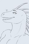 anthro bedroom_eyes female heart_symbol narrowed_eyes nude open_mouth seductive solo mothmanart rift_seekers_saga shaaux_kautner dinosaur dromaeosaurid prehistoric_species reptile scalie theropod velociraptor hi_res monochrome sketch