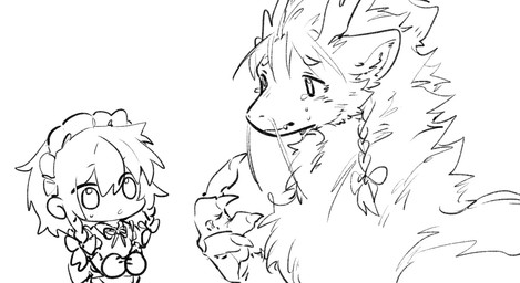 2_horns black_eyes braided_hair duo female feral fur hair horn quadruped white_eyes zibao999 mythology touhou hong_meiling sakuya_izayoi dragon eastern_dragon furred_dragon furred_scalie human mammal mythological_creature mythological_scalie scalie 2022 hi_res monochrome sketch