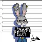 anthro belt belt_buckle buckle chart clothed clothing currency_symbol dollar_sign ear_piercing female fur grey_body grey_fur height_chart holding_object holding_sign hole_in_ear jail_placard looking_at_viewer metric_unit mugshot number piercing pink_nose placard purple_eyes sign solo symbol unit yellow_sclera laura_ranuzzi disney zootopia judy_hopps lagomorph leporid mammal rabbit 1:1 2016 hi_res signature