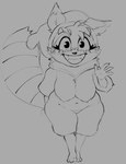 anthro big_breasts blush breasts clothing female fur hair hat headgear headwear looking_at_viewer nipples nude simple_background smile solo tail youtuber superbinario youtube miko's_trash_can mammal procyonid raccoon digital_media_(artwork) hi_res monochrome sketch