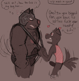 age_difference anthro anthro_on_anthro aroused aroused_by_another aroused_male balls biceps black_clothing black_mask blush blush_lines body_hair brown_body brown_fur chest_hair clothing dialogue duo erection fangs fist fur genitals heart_eyes heart_symbol humanoid_genitalia humanoid_penis larger_anthro larger_male lucha_libre_mask luchador male male/male male_anthro manly mask masked_male musclegut muscular muscular_anthro muscular_arms muscular_male nipples older_anthro older_male pecs penis pink_clothing pink_shirt pink_tank_top pink_topwear profanity propositioning pubes secret_identity shirt simple_background size_difference smaller_anthro smaller_male speech_bubble sports_mask sportswear tail tail_motion tailwag tank_top teeth text thick_arms thought_bubble topwear tough_guy wrestler wrestler_costume wrestling_clothing wrestling_mask wrestling_outfit wrestling_singlet young younger_anthro younger_male bowserboy101 alberto_(bowserboy101) emilio_(bowserboy101) canid canine canis domestic_dog mammal english_text hi_res accidental_incest_(lore) father_(lore) father_and_child_(lore) father_and_son_(lore) incest_(lore) incestuous_temptation_(lore) parent_(lore) parent_and_child_(lore) parent_and_son_(lore) son_(lore)