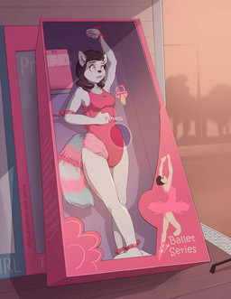 anthro ballet bound box clean_diaper clothed clothing container diaper diaper_under_clothing female grey_body in_box in_container one-piece pacifier solo tail toy_play wearing_diaper blackroseseduction species_request
