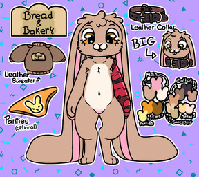anthro clothing collar crotch_blush female long_ears nude panties prosthetic prosthetic_arm prosthetic_limb robotic_arm solo sweater text topwear underwear bunnyqueen biscuit_(bunnyqueen) lagomorph leporid mammal rabbit english_text hi_res model_sheet