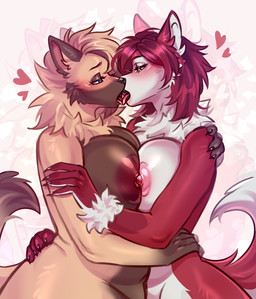 anthro big_breasts blue_eyes blush bodily_fluids breast_squish breasts countershade_face countershade_hands countershade_tail countershade_torso countershading dipstick_tail duo female female/female french_kissing fur hair hand_on_another's_hip hand_on_another's_shoulder hand_on_hip hand_on_shoulder heart_symbol hug hugging_another kissing looking_at_another markings neck_tuft nipples nude open_mouth red_body red_fur romantic romantic_couple saliva simple_background squish tail tail_markings tongue tongue_on_tongue tongue_out tuft white_body white_fur yellow_eyes cheshirkas nova_bloodmoon stacy_mooney canid canine canis mammal red_wolf wolf digital_media_(artwork) hi_res