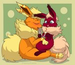 blush bong drugs duo female feral fire heart_eyes heart_symbol male male/female marijuana paws creamygrapes fakemon nintendo pokemon pinsel_rhead vovo canid canine eeveelution flareon fox generation_1_pokemon mammal pokemon_(species) absurd_res hi_res