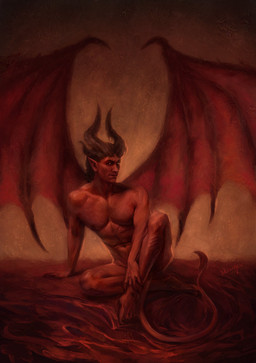 abs biped body_hair chest_hair horn humanoid_pointy_ears long_tail male membrane_(anatomy) membranous_wings muscular muscular_humanoid muscular_male nude plantigrade pointy_ears prehensile_tail realistic realistic_anatomy red_body red_skin sitting solo spade_tail tail tasteful_nudity wings miurgen baldur's_gate baldur's_gate_3 larian_studios haarlep demon horned_humanoid humanoid succubus tailed_humanoid winged_humanoid 2024 absurd_res hi_res painting_(artwork)
