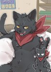 anthro biped black_body black_fur fur licking licking_lips looking_at_viewer male mostly_nude red_scarf scarf scarf_only slim_anthro slim_male solo tongue tongue_out yellow_eyes sisijimakarashi sakamoto_(nichijou) domestic_cat felid feline felis mammal 2024 absurd_res hi_res