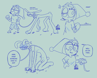 anthro balls bdsm biped bodily_fluids breasts butt clothed clothed_female clothing collar duo female fool's_hat foreskin genitals gloves handwear hat headgear headwear jester leash leashed_collar male nipples nude peeing penis petplay purple_body roleplay tail text voyeur vulva fsc glitch_productions the_amazing_digital_circus jax_(tadc) pomni_(tadc) human humanoid lagomorph leporid mammal rabbit english_text hi_res trans_(lore)
