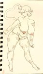 belly big_breasts breasts female hair hair_over_eyes hooves nipples pink_nipples solo tail thick_thighs babycorn animal_humanoid bovid bovid_humanoid bovine bovine_humanoid cattle_humanoid humanoid mammal mammal_humanoid absurd_res hi_res sketch sketch_page