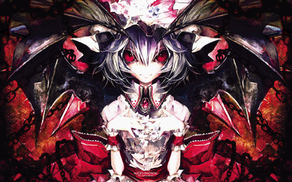 alternative_fashion bonnet chain clothing female goth gothic_lolita headgear headwear j-fashion lolita_(fashion) looking_at_viewer nightmare_fuel not_furry pupils red_eyes slit_pupils smile solo victorian_goth banpai_akira touhou remilia_scarlet undead vampire 16:10 hi_res widescreen