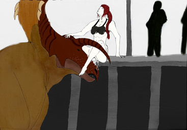 ambiguous_gender bestiality bodily_fluids bra clothing duo facesitting facial_horn facility female feral genital_fluids genitals hair horn looking_pleasured male male/female nose_horn penetration red_hair silhouette sitting_on_another sports_bra underwear vaginal vaginal_fluids vaginal_penetration vulva uinsatch ceratopsian ceratopsid chasmosaurine dinosaur human mammal marginocephalian ornithischian prehistoric_species reptile scalie hi_res
