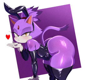accessory anthro armwear bent_over big_butt black_nose butt cheek_tuft clothing elbow_gloves eyelashes facial_tuft fake_ears fake_rabbit_ears female flat_chested forehead_gem frown fur gem gloves hair hair_accessory hairband handwear heart_symbol huge_butt latex latex_clothing latex_gloves latex_handwear latex_legwear latex_leotard latex_thigh_highs legwear leotard looking_at_viewer purple_body purple_fur purple_hair short_hair solo strapless_clothing strapless_leotard thick_thighs thigh_highs tuft wide_hips yellow_eyes god1annie sega sonic_the_hedgehog_(series) blaze_the_cat domestic_cat felid feline felis mammal 2026