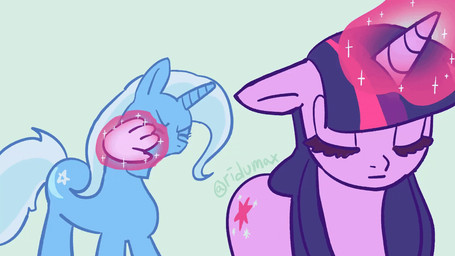 blue_body cutie_mark duo eyes_closed female feral grey_background hair hair_flip horn magic magic_hands multicolored_hair purple_body simple_background slap ridumax friendship_is_magic hasbro my_little_pony mythology naoya_hair_flip trixie_(mlp) twilight_sparkle_(mlp) equid equine mammal mythological_creature mythological_equine unicorn 16:9 2d_animation animated meme widescreen