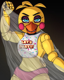 anthro beak bib bib_only clothing eyebrows female fingers machine narrowed_eyes panties pink_clothing pink_panties pink_underwear smile smiling_at_viewer smirk smirking_at_viewer solo underwear fionnalover16 five_nights_at_freddy's five_nights_at_freddy's_2 scottgames toy_chica_(fnaf) animatronic avian bird chicken galliform phasianid robot robot_anthro 2025 digital_media_(artwork)
