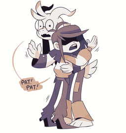 anthro brown_hair clothing duo eyewear fur glasses hair hug male shirt simple_background text topwear white_background white_body white_fur akanemnon deltarune undertale undertale_(series) asriel_dreemurr kris_(deltarune) bovid caprine goat human mammal 2023 hi_res