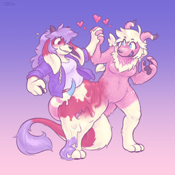 anthro blue_eyes duo female fingerpads fur goo_transformation hair hand_holding heart_symbol horn merging pawpads purple_background purple_hair red_body simple_background smile tail transformation white_hair wings keffotin mythology paperlanty dragon furred_dragon furred_scalie lagomorph leporid mammal mythological_creature mythological_scalie rabbit scalie 1:1 2020 digital_media_(artwork) hi_res