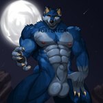 5_fingers abs animal_genitalia anthro balls barazoku big_sheath blue_body blue_fur canine_sheath chest_tattoo claws ear_piercing ear_ring fingers full_moon fully_sheathed fur genitals hand_pawpads handpaw light male moon moonlight muscular night nipples paws pecs penis piercing ring_piercing sheath solo tattoo yellow_eyes fortunecat mythology tozias_silverfang canid canine canis mammal mythological_canine mythological_creature werecanid werecanine werecreature werewolf wolf 1:1 hi_res portrait three-quarter_portrait