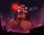 annoyed anthro big_butt blood_moon building building_destruction butt cheek_tuft destruction dialogue facial_tuft female fur head_tuft macro motion_lines night overweight red_body red_fur solo star tail text tuft dreamywolfdd disney pixar turning_red ming_lee_(turning_red) ailurid mammal red_panda 2024 english_text signature