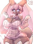 3:4 absurd_res anthro arm_tuft big_breasts big_ears blissey blush blush_lines breasts brown_body brown_fur chest_tuft cleavage_cutout clothed clothing cutout eyebrows eyewear female fluffy fur generation_2_pokemon generation_4_pokemon glasses hair hi_res hybrid lopunny melissa_(sparkingyagi) nintendo nyaswitchnya open_mouth pink_clothing pink_hair pokemon pokemon_(species) purple_eyes shoulder_tuft solo tail thick_thighs tuft