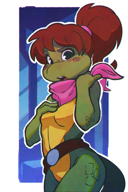 abstract_background anthro belt belt_only biped blush breasts brown_hair countershade_torso countershading featureless_breasts featureless_crotch female freckled_face freckles green_body green_skin hair kerchief kerchief_only mostly_nude naturally_unclothed navel neckerchief neckerchief_only neckwear non-mammal_breasts non-mammal_navel nude nude_anthro nude_female ponytail pose scale_freckles scales small_breasts snout solo tied_hair ventral_groove polygoncherub teenage_mutant_ninja_turtles mona_lisa_(tmnt) amphibian salamander 2:3 absurd_res colored detailed digital_drawing_(artwork) digital_media_(artwork) hi_res portrait shaded three-quarter_portrait