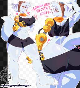 anthro belly belly_overhang big_breasts big_butt blue_eyes bottomwear breast_squish breasts butt clothing crop_top cybernetic_arm cybernetic_limb dialogue eyebrows eyelashes eyewear eyewear_on_head feet female goggles goggles_on_head hand_on_breast heart_symbol holding_breast huge_breasts huge_butt huge_hips shirt shorts slightly_chubby slightly_chubby_anthro slightly_chubby_female solo squish text thick_thighs topwear wide_hips stoompystoompz ratchet_and_clank sony_corporation sony_interactive_entertainment rivet_(ratchet_and_clank) lombax mammal 2025 english_text hi_res