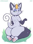 anthro backsack balls bedroom_eyes big_butt butt femboy genitals kneeling looking_at_viewer looking_back looking_back_at_viewer male narrowed_eyes seductive solo pkfirefawx nintendo pokemon alolan_form alolan_meowth generation_7_pokemon pokemon_(species) regional_form_(pokemon) absurd_res hi_res