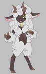 anthro anthrofied bell black_body bovid caprine clothing female fluffy footwear generation_8_pokemon hecatefroz hi_res horn humanoid jingle_bell looking_at_viewer mammal nintendo pokemon pokemon_(species) sheep shoes solo wooloo yellow_eyes
