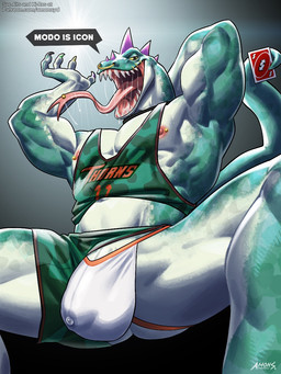 anthro biped bodily_fluids bottomwear bottomwear_aside bulge claws clothed clothing clothing_aside facial_piercing genital_fluids jockstrap looking_at_viewer looking_down looking_down_at_viewer male nipple_piercing nipples nose_piercing nose_ring piercing pink_nipples precum precum_through_clothing precum_through_underwear presenting_bulge raised_clothing raised_shirt raised_tank_top raised_topwear ring_piercing saliva saliva_string sharp_teeth shirt shorts simple_background solo speech_bubble spread_legs spreading tank_top teeth text tongue tongue_out tongue_piercing topwear underwear wet wet_clothing amon-sydonai goat_(movie) patreon sony_corporation sony_pictures uno uno_reverse_card modo_olachenko komodo_dragon lizard monitor_lizard reptile scalie 3:4 hi_res url