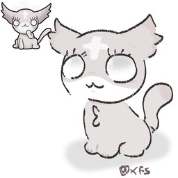 cross_(marking) female feral fur solo white_body white_eyes white_fur xfs mewgenics marshmallow_(mewgenics) domestic_cat felid feline felis mammal 1:1 monochrome